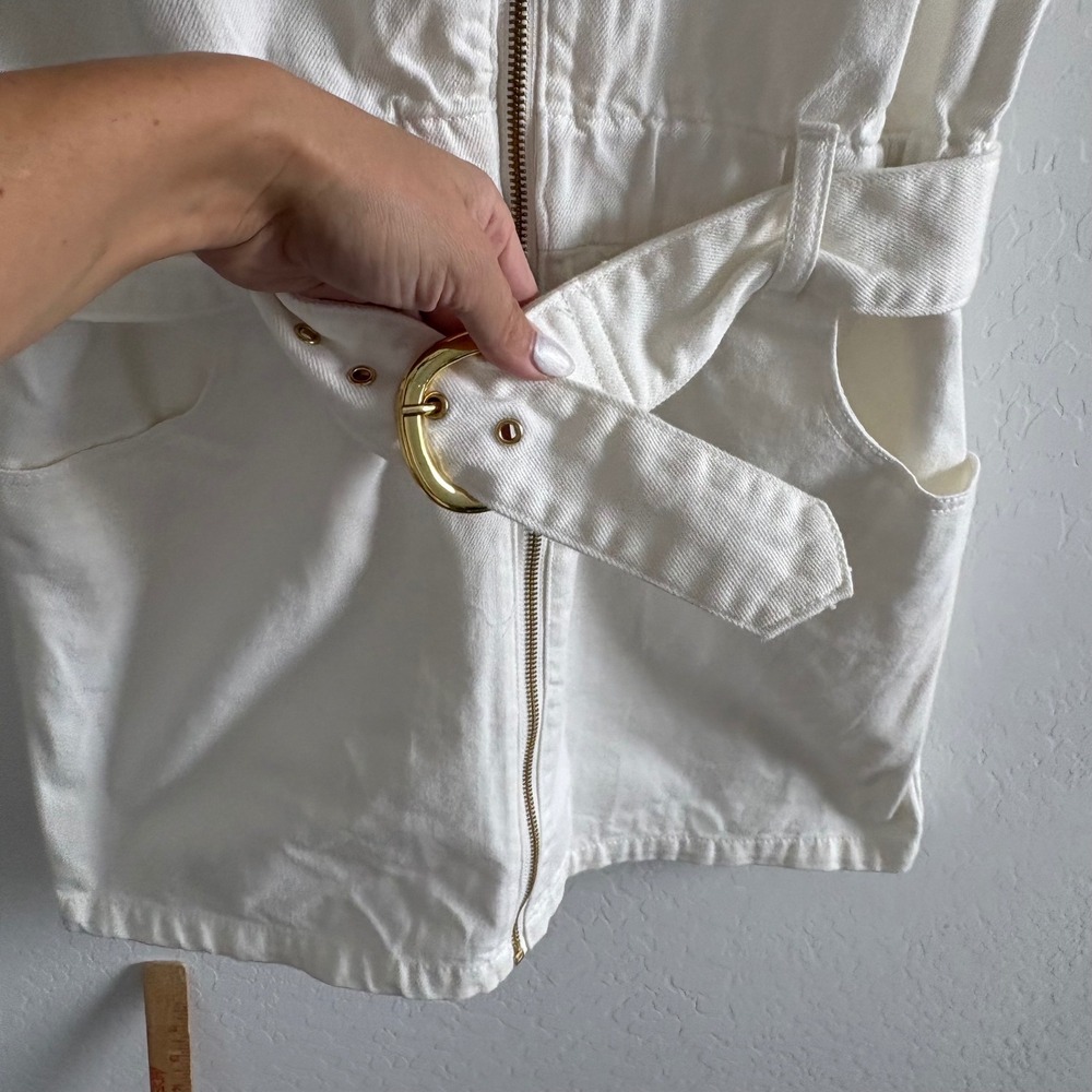 Show Me Your Mumu Oxford Tank Dress Seasalt White Belted Zip Front Mini Medium - Picture 6 of 8
